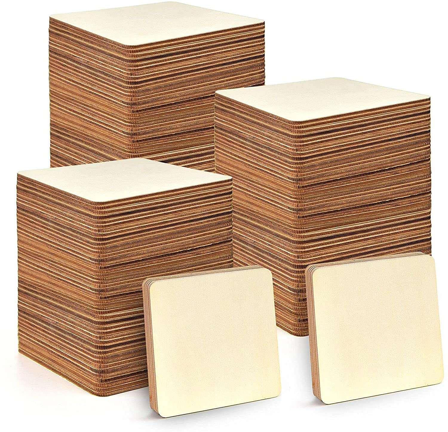 Haoser 50 Pieces 3 Inches Unfinished MDF Pieces Square Blank Round Corners Pine MDF Sheets for DIY Arts Craft Project, Square Shape Blank Pieces for Your Creativity - Haoser